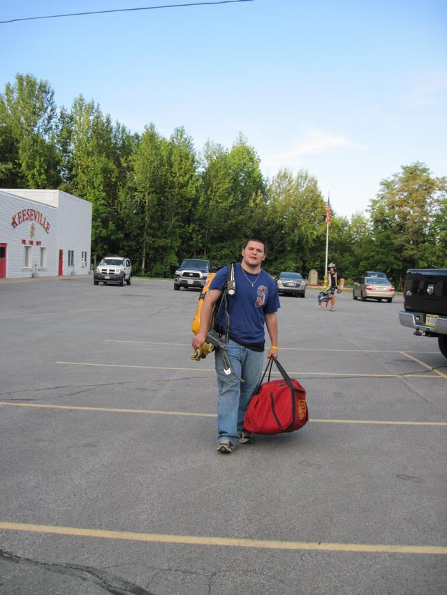 SLVFD member Garret Krasher reporting for drill in Keeseville NY 8/11/2010